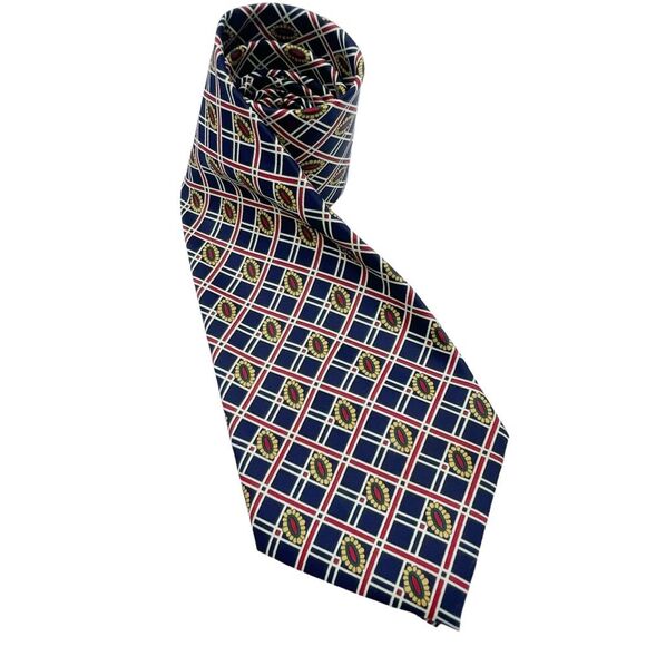 Vintage Rene Chagal 100% Silk Twill Tie Navy Gold Red Preppy Pattern Necktie - Picture 4 of 11